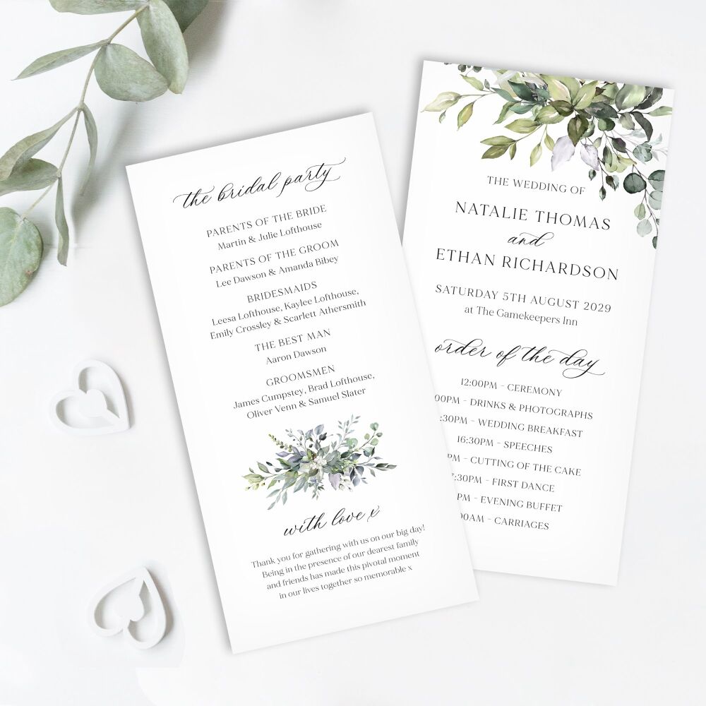Eucalyptus Bouquet Order of Service Card