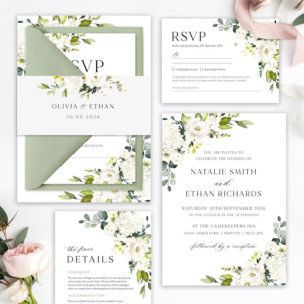 Ivory Florals & Botanicals Wedding Invitation Sample