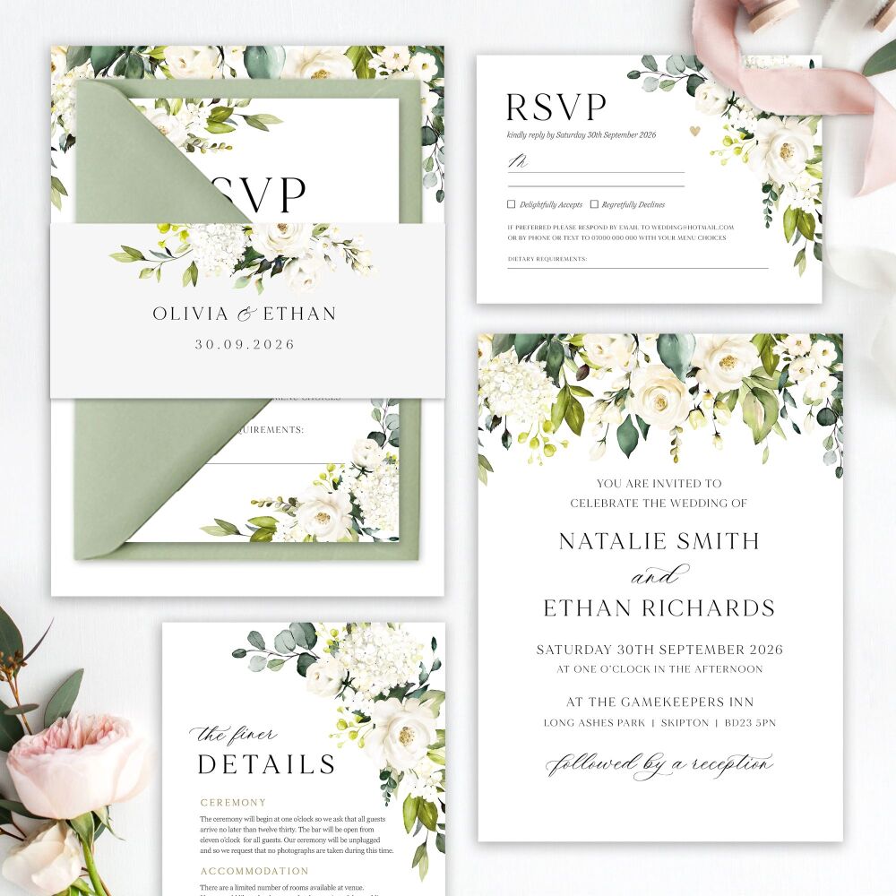 Ivory Florals & Botanicals Wedding Invitation Sample