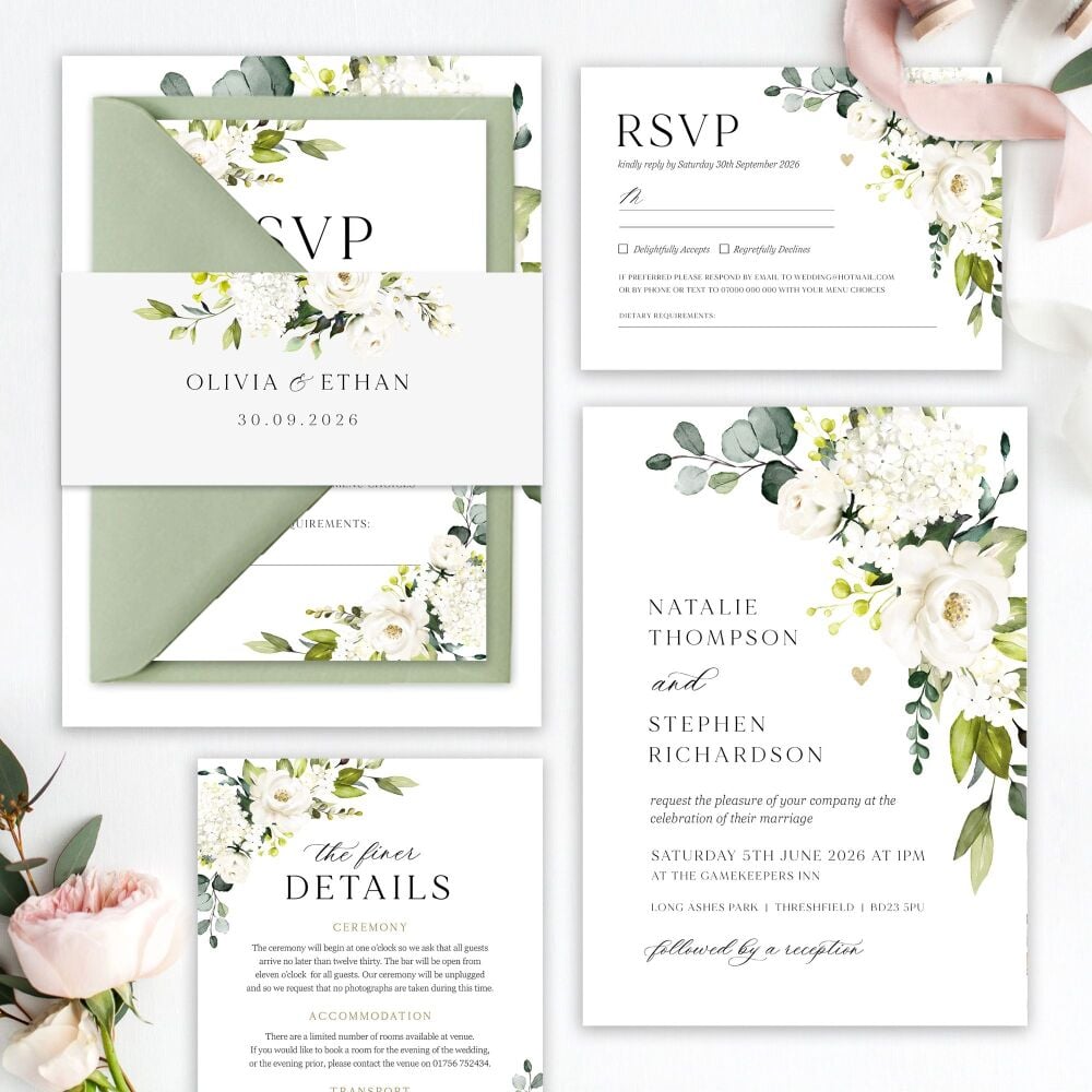 Ivory Florals & Botanicals Wedding Invitation Sample