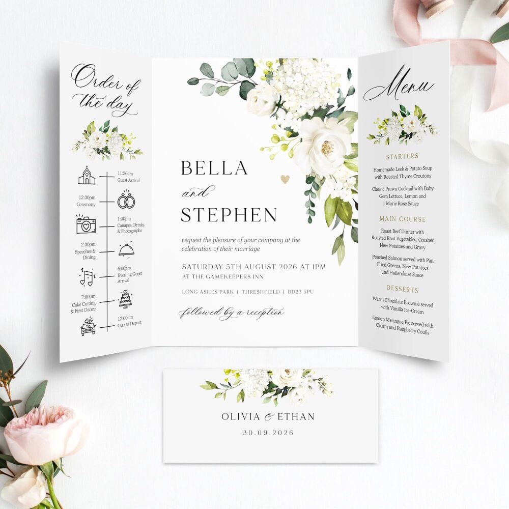 Ivory Florals & Botanicals Wedding Invitation Sample
