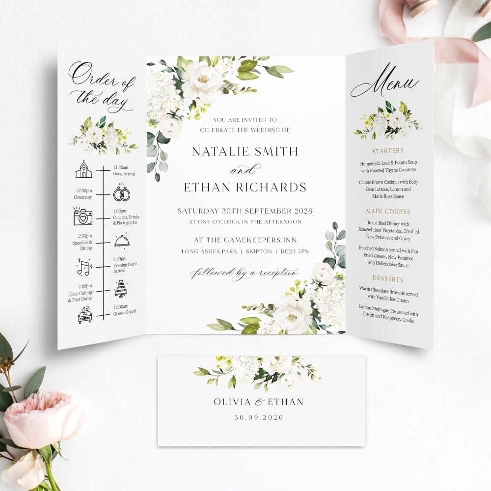Ivory Florals & Botanicals Wedding Invitation Sample