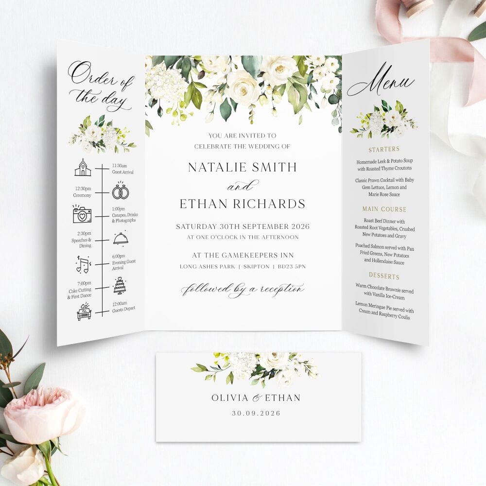 Ivory Florals & Botanicals Wedding Invitation Sample