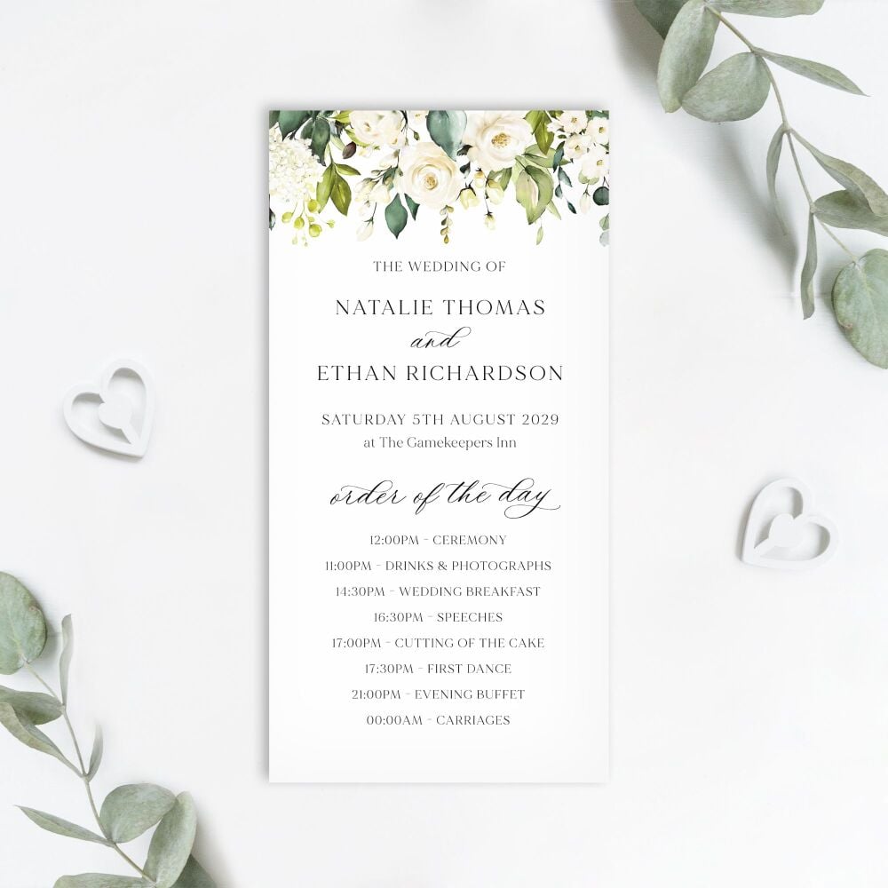 Ivory Florals & Botanicals Order of the Day Card