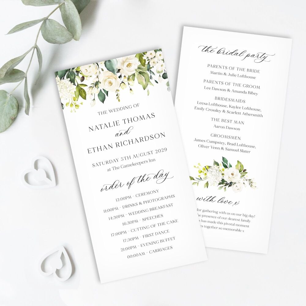 Ivory Florals & Botanicals Order of Service Card