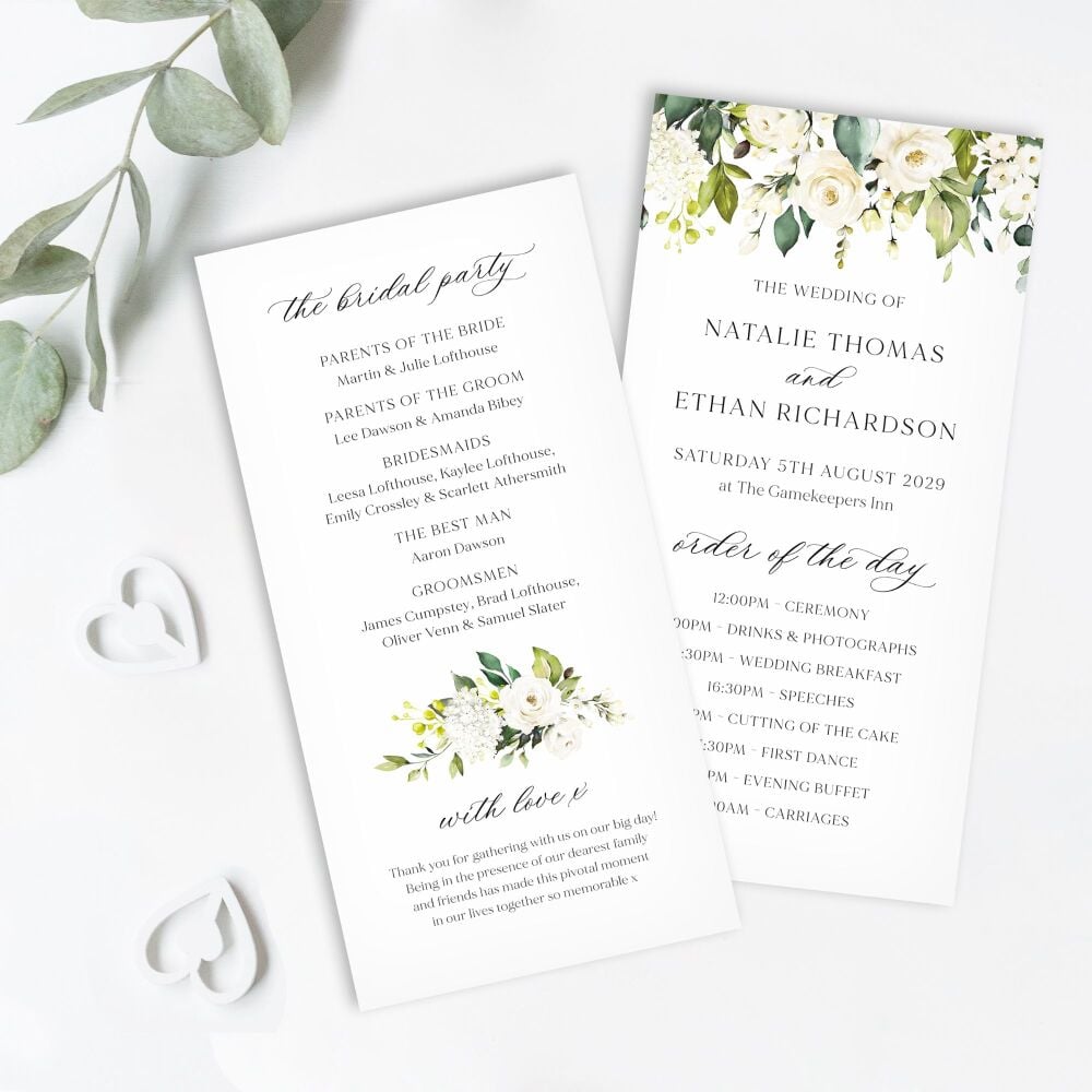 Ivory Florals & Botanicals Order of Service Card