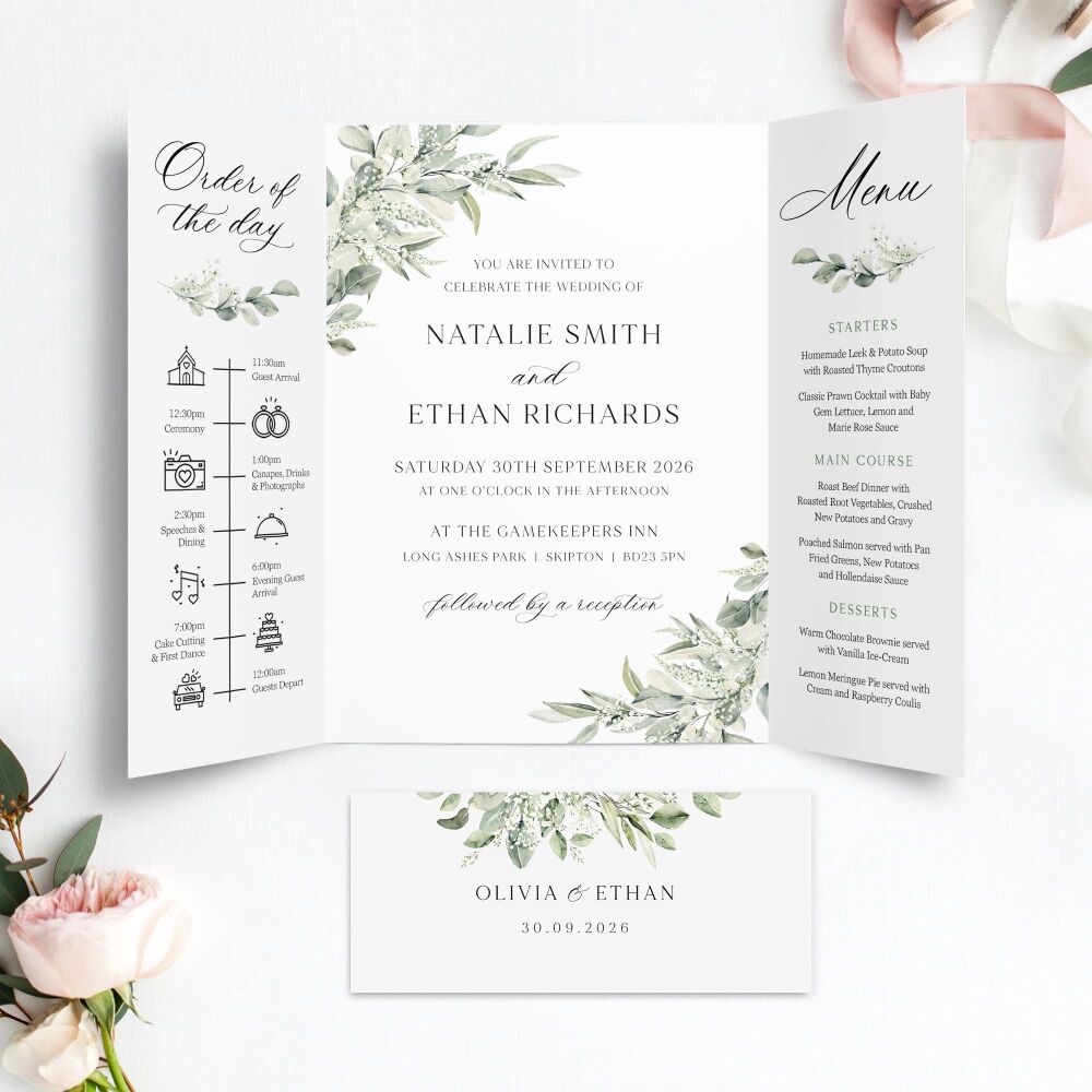 Sage & Gypsophilia Wedding Invitation Sample