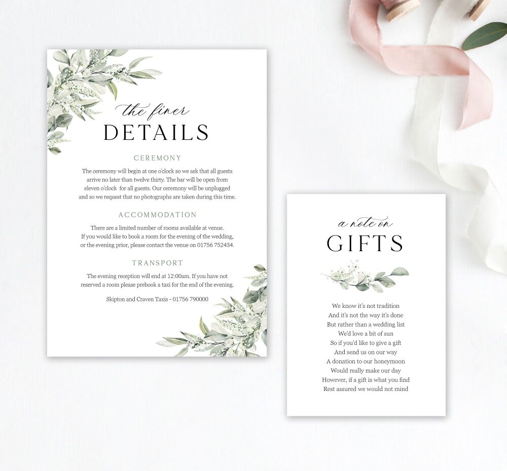 Sage & Gypsophilia Wedding Invitation Sample