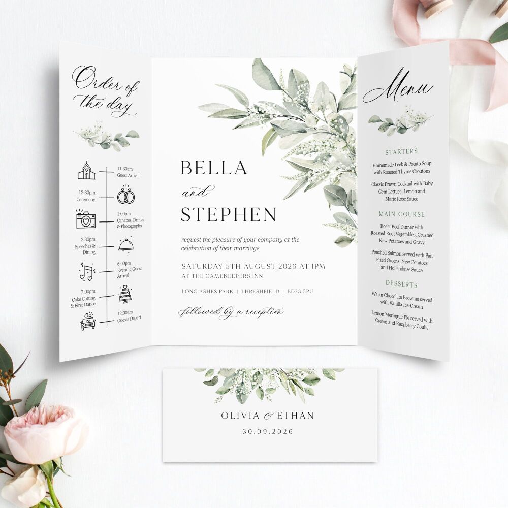 Sage & Gypsophilia Wedding Invitation Sample