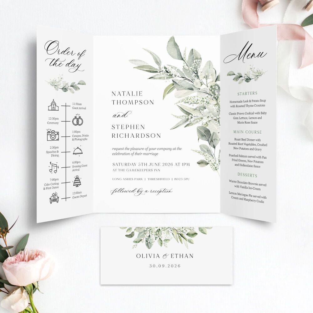 Sage & Gypsophilia Wedding Invitation Sample