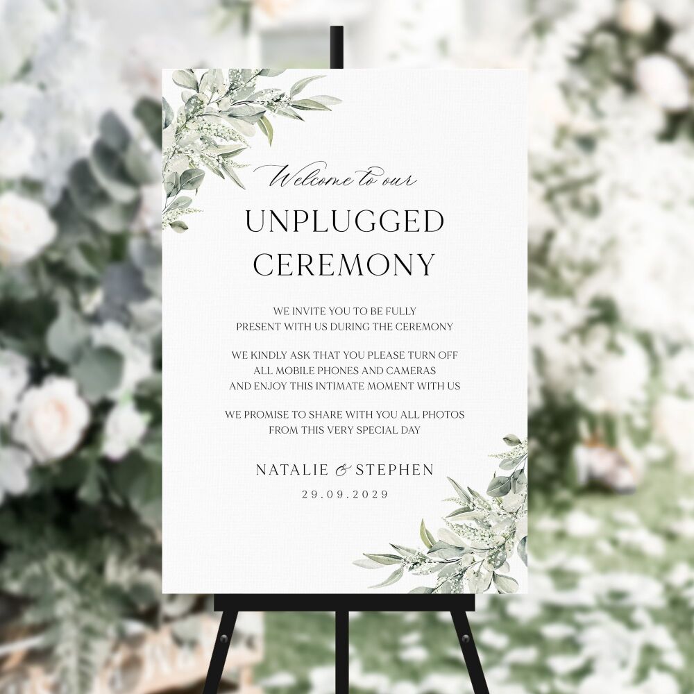 Sage & Gypsophilia Unplugged Ceremony Sign