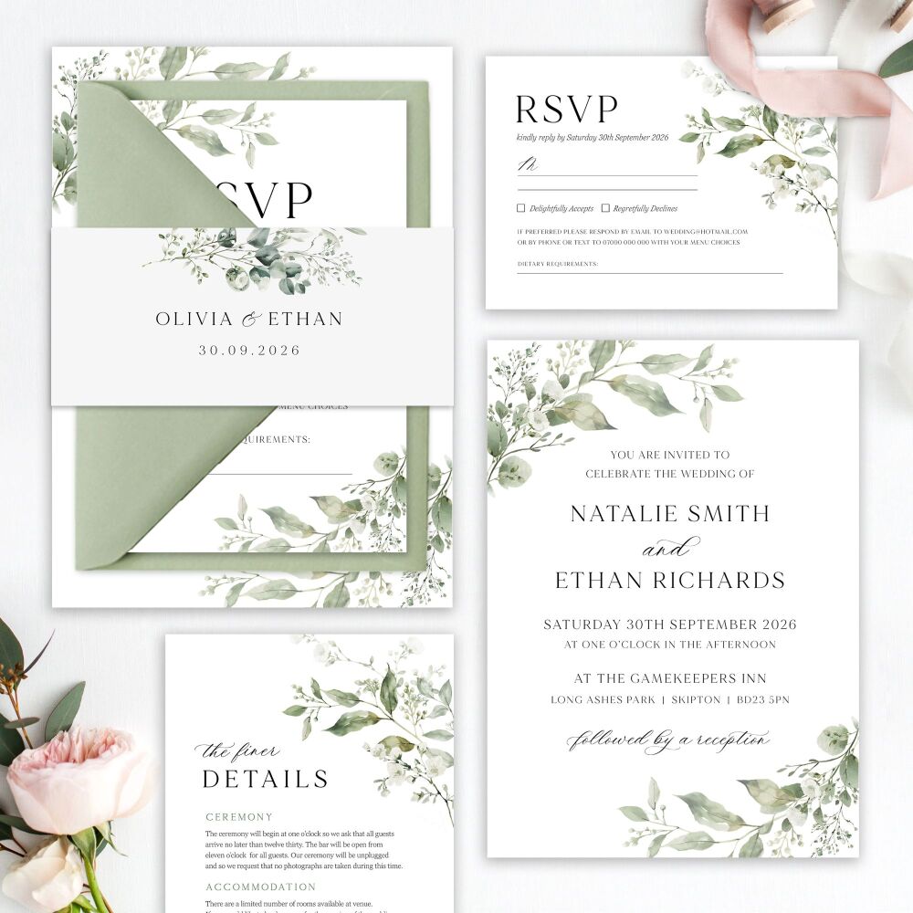 Sage Botanicals Wedding Invitation Sample