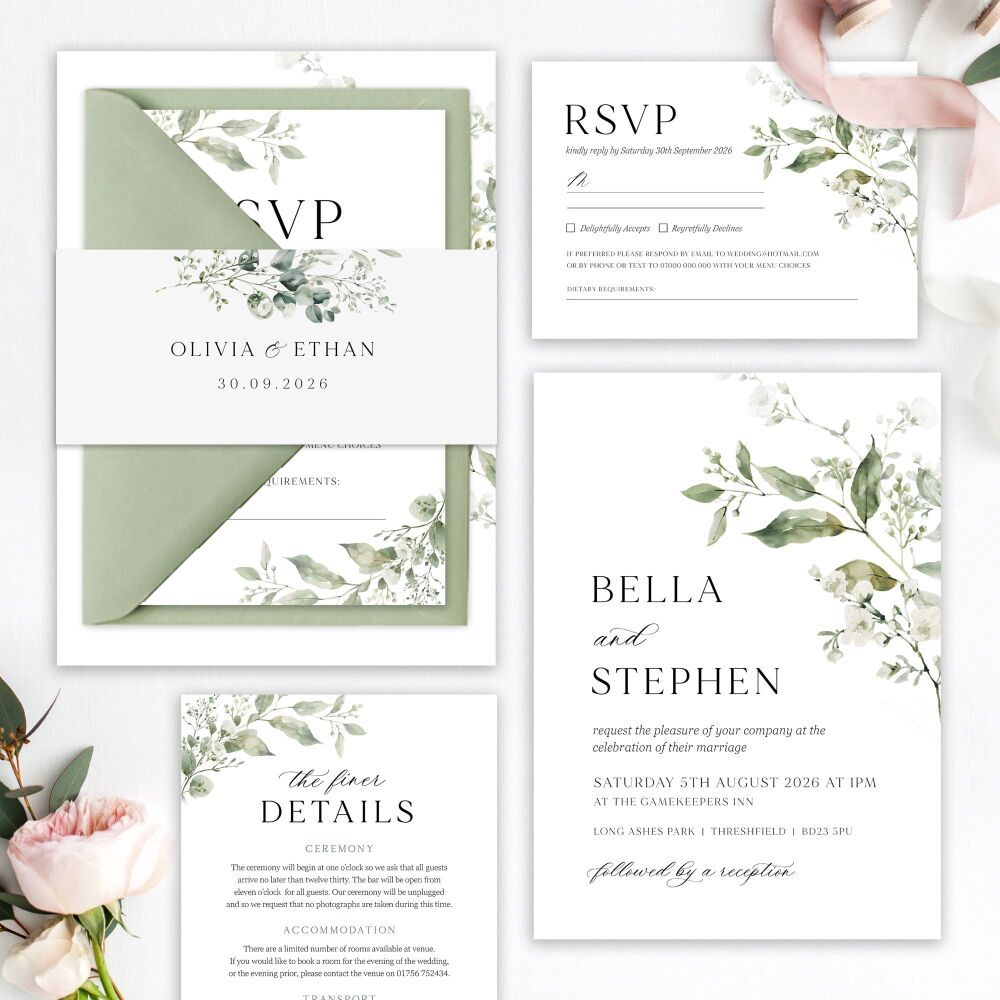 Sage Botanicals Wedding Invitation Sample