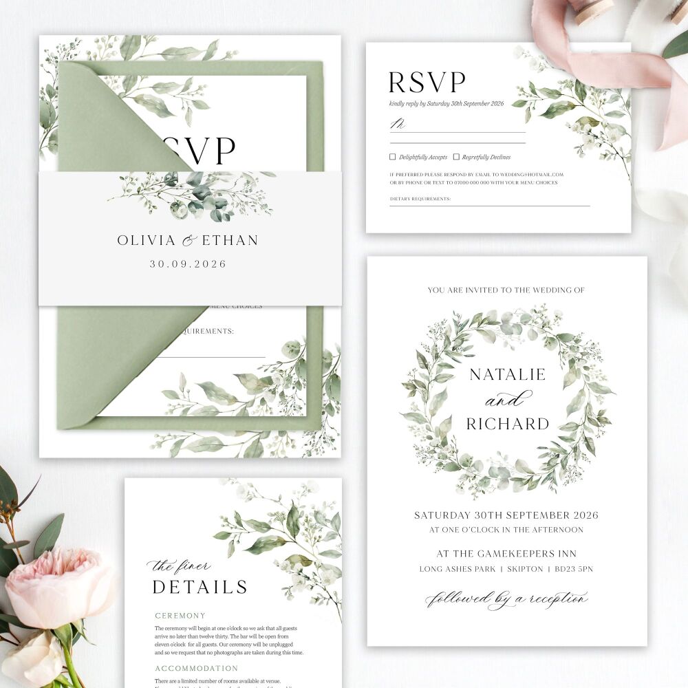 Sage Botanicals Wedding Invitation Sample