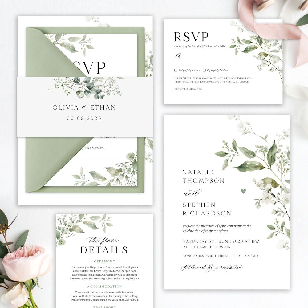 Sage Botanicals Wedding Invitation Sample