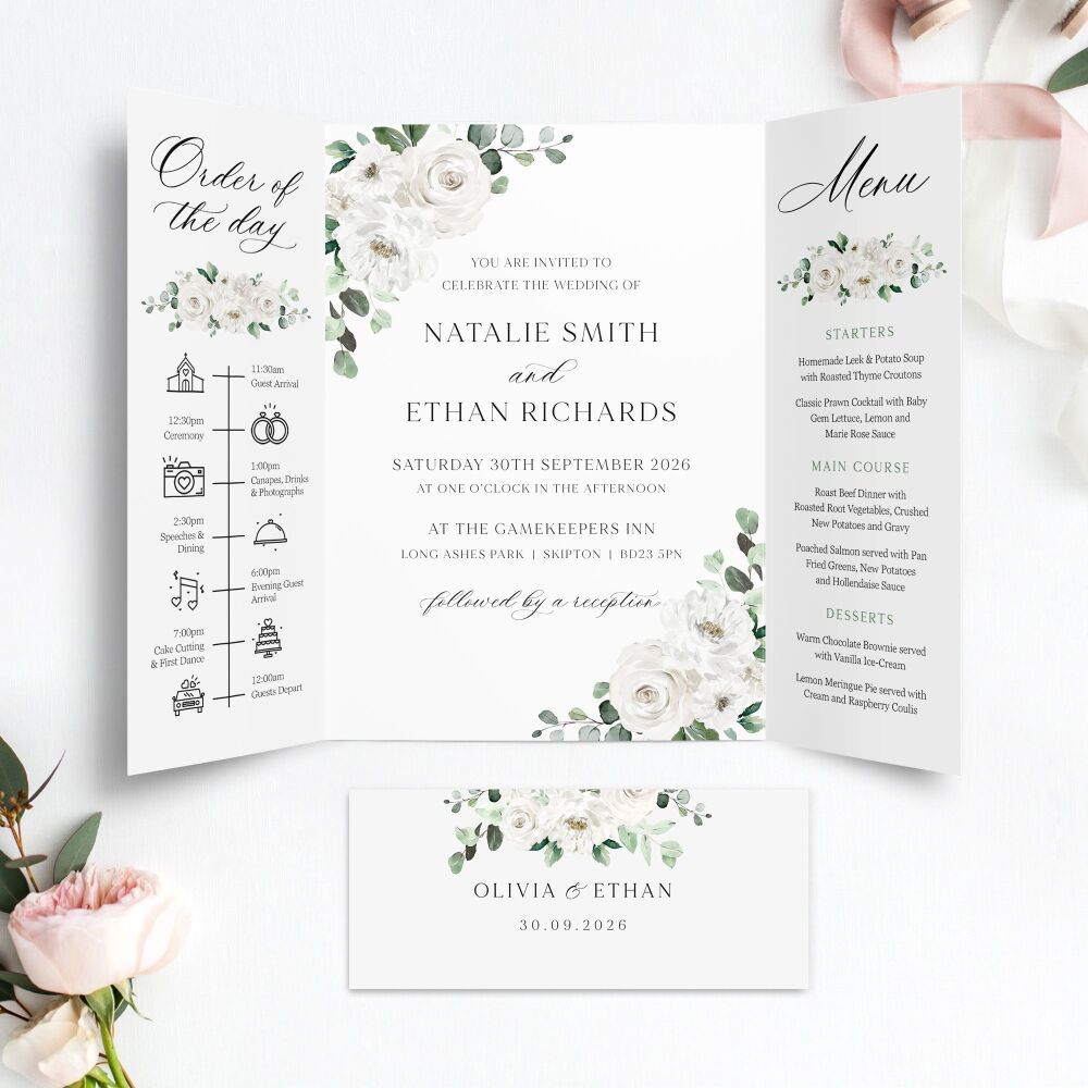 White Florals & Eucalyptus Wedding Invitation Sample
