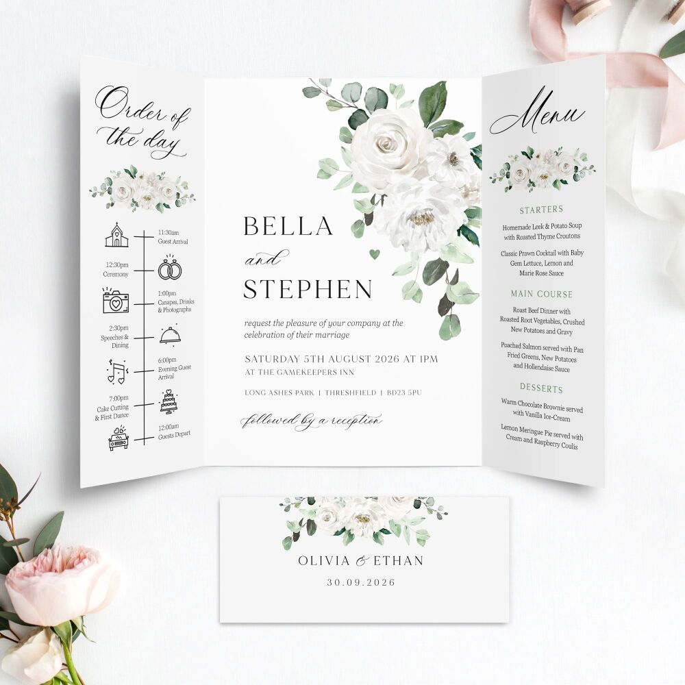 White Florals & Eucalyptus Wedding Invitation Sample