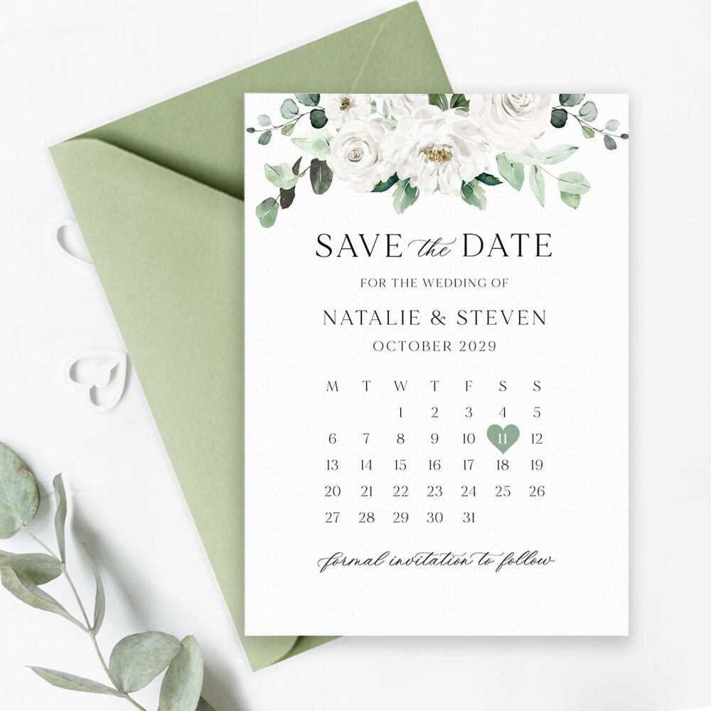 White Florals & Eucalyptus Save the Date