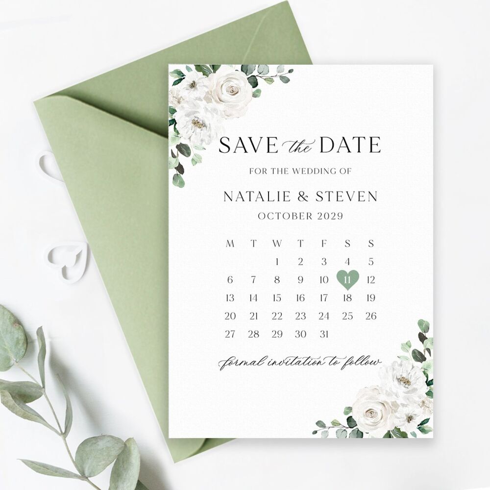White Florals & Eucalyptus Save the Date