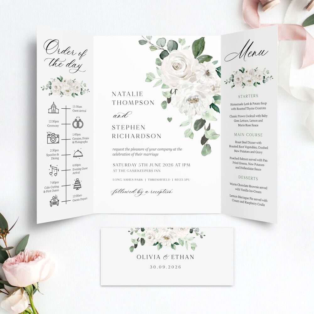 White Florals & Eucalyptus Wedding Invitation Sample