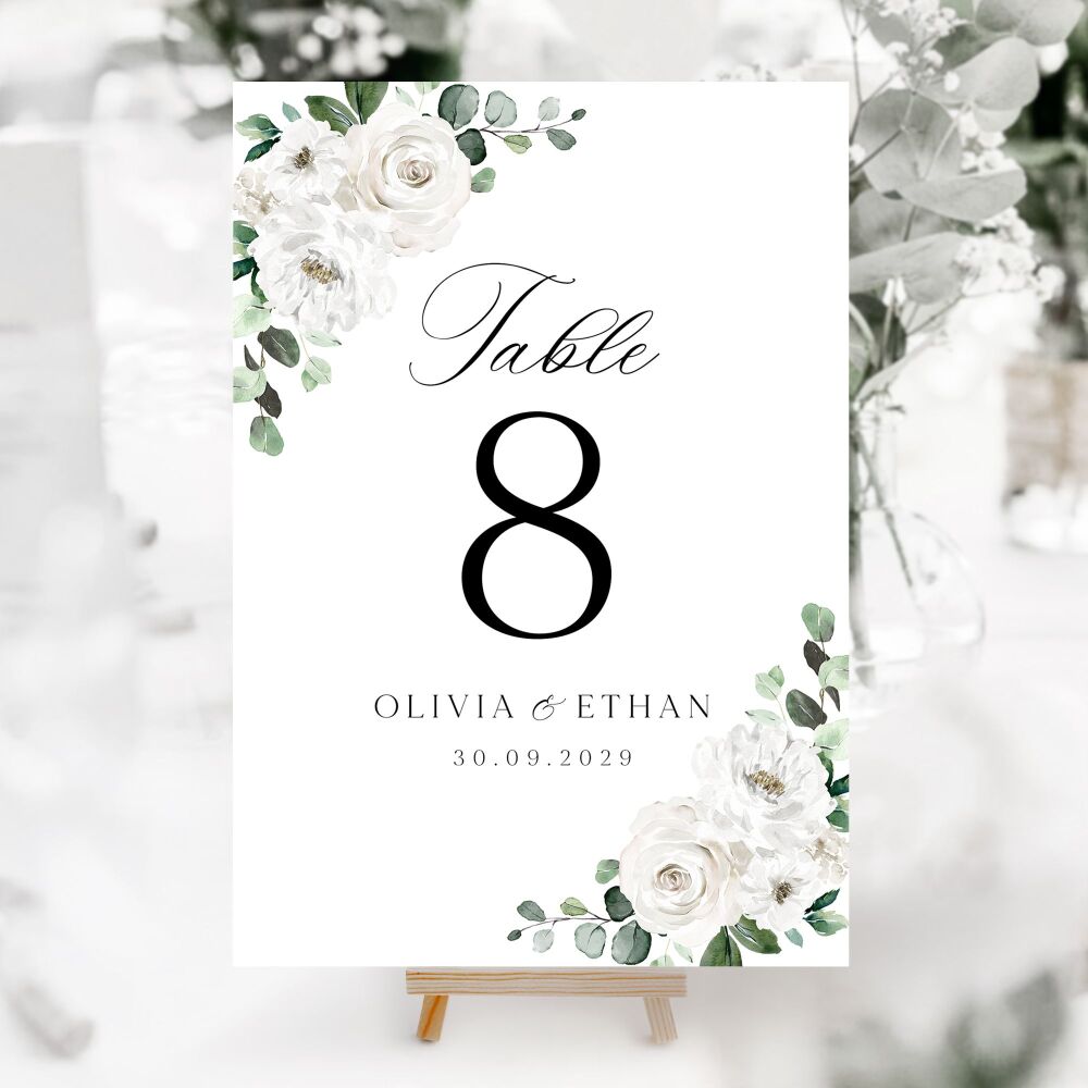 White Florals & Eucalyptus Table Numbers