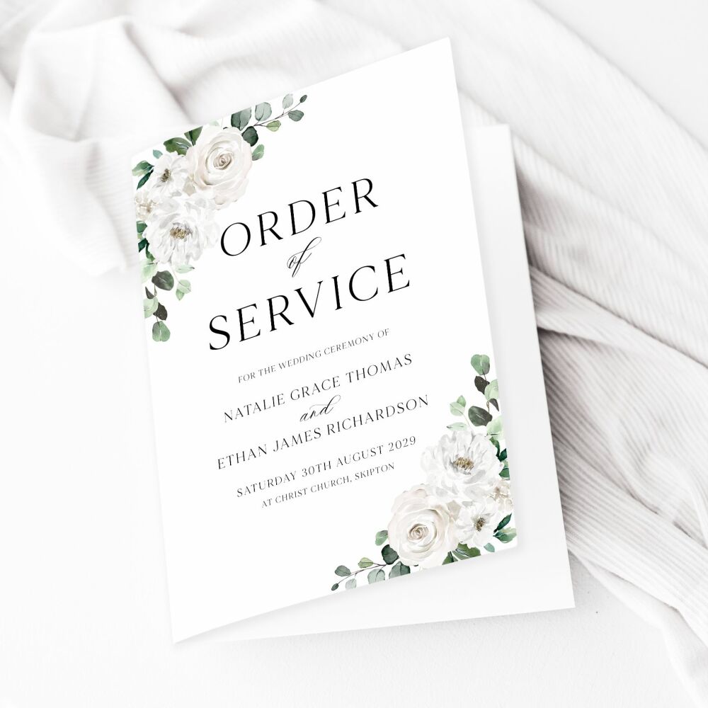 White Florals & Eucalyptus Order of Service Booklet