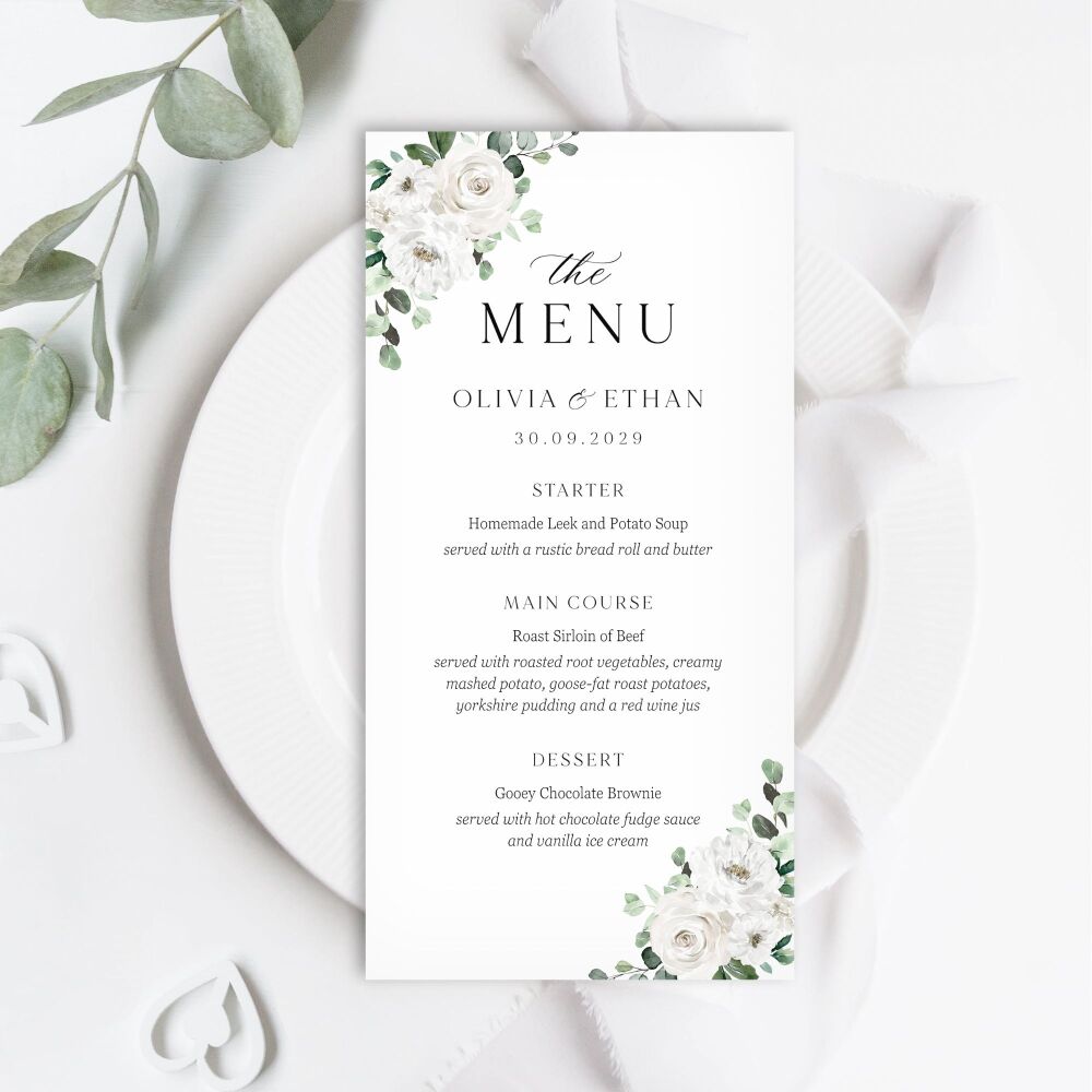 White Florals & Eucalyptus Menu