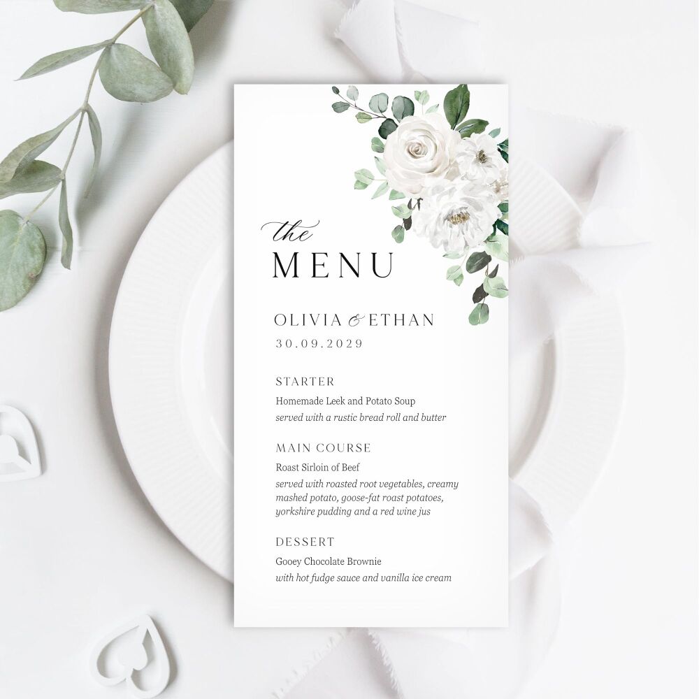 White Florals & Eucalyptus Menu