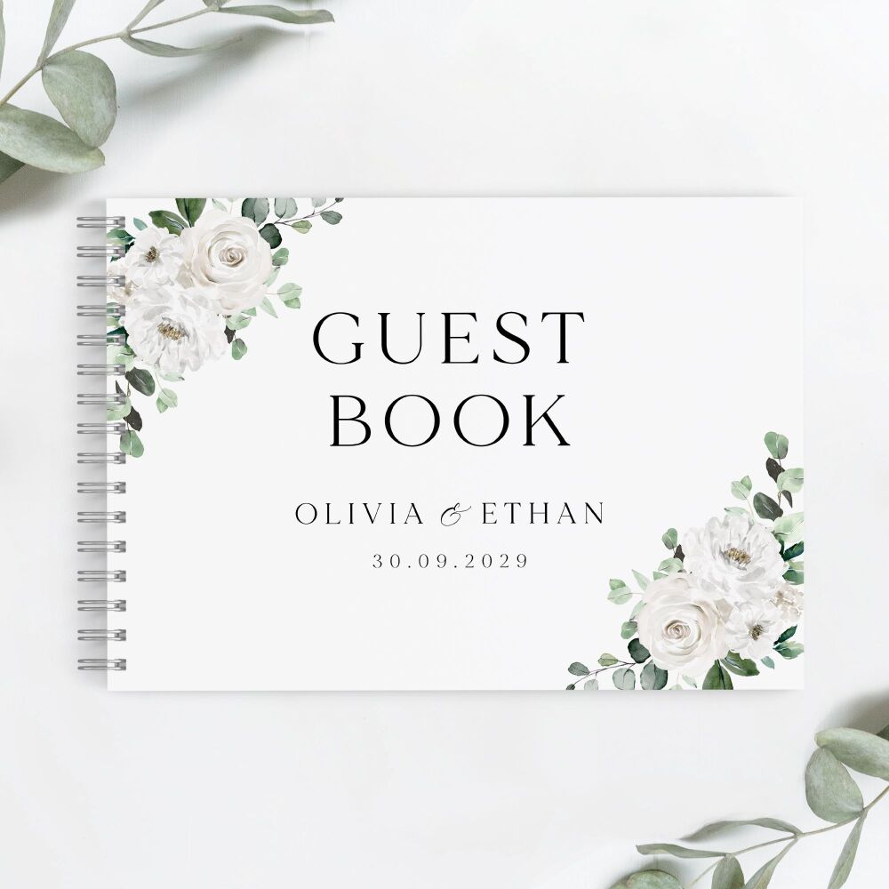 White Florals & Eucalyptus Guest Book