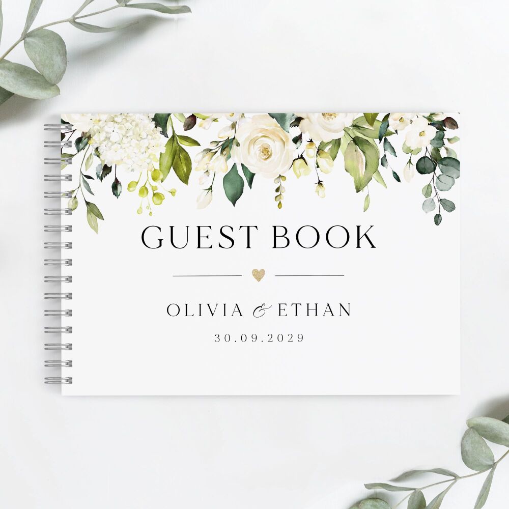 Ivory Florals & Botanical Guest Book