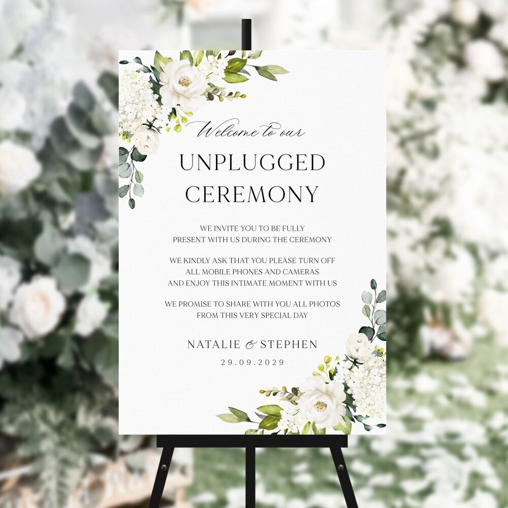 Ivory Florals & Botanicals Unplugged Ceremony Sign