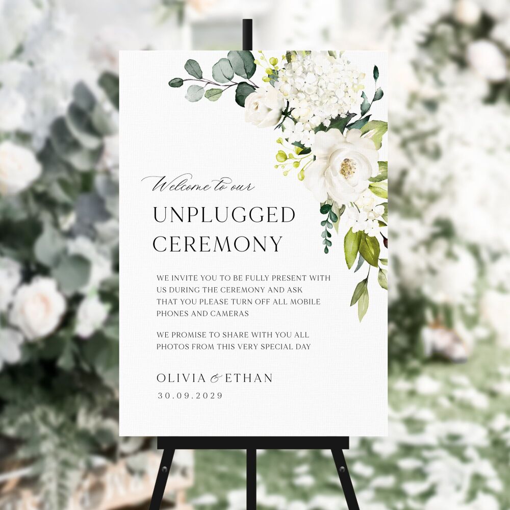 Ivory Florals & Botanicals Unplugged Ceremony Sign