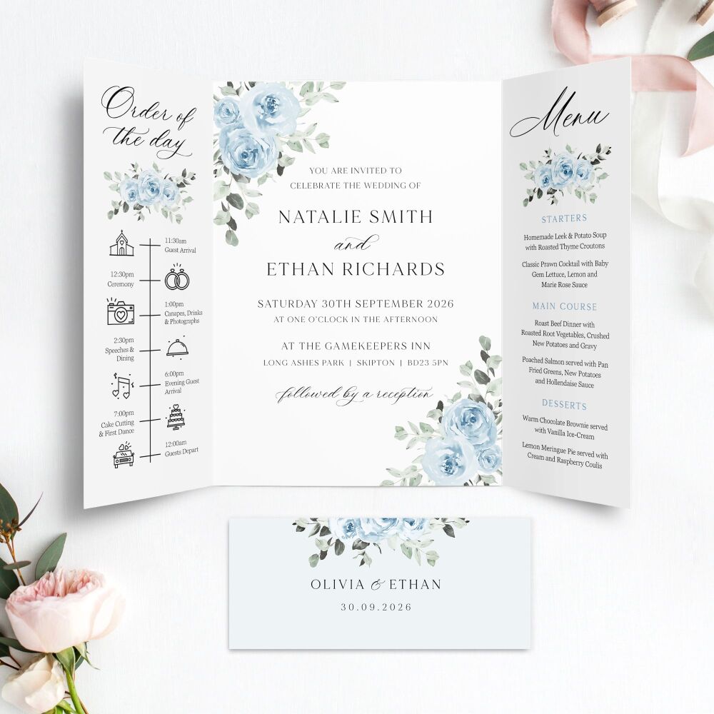 Baby Blue Floral Wedding Invitation Sample