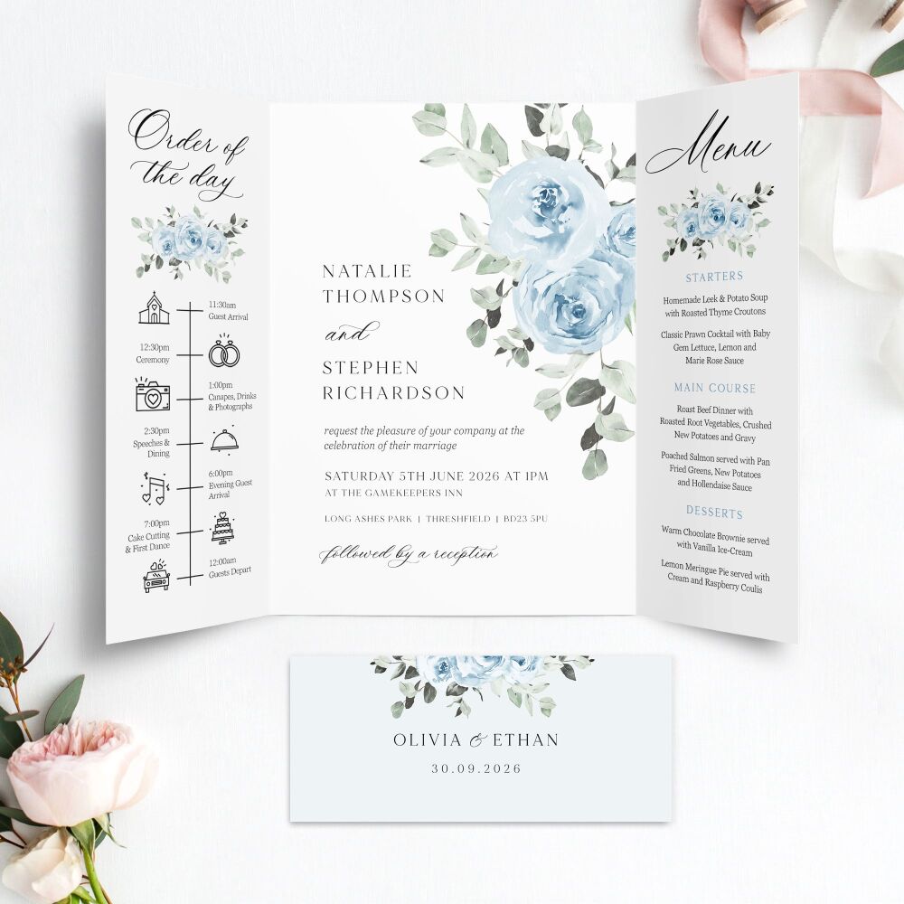 Baby Blue Floral Wedding Invitation Sample