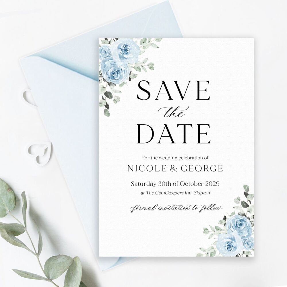 Baby Blue Floral Save the Date