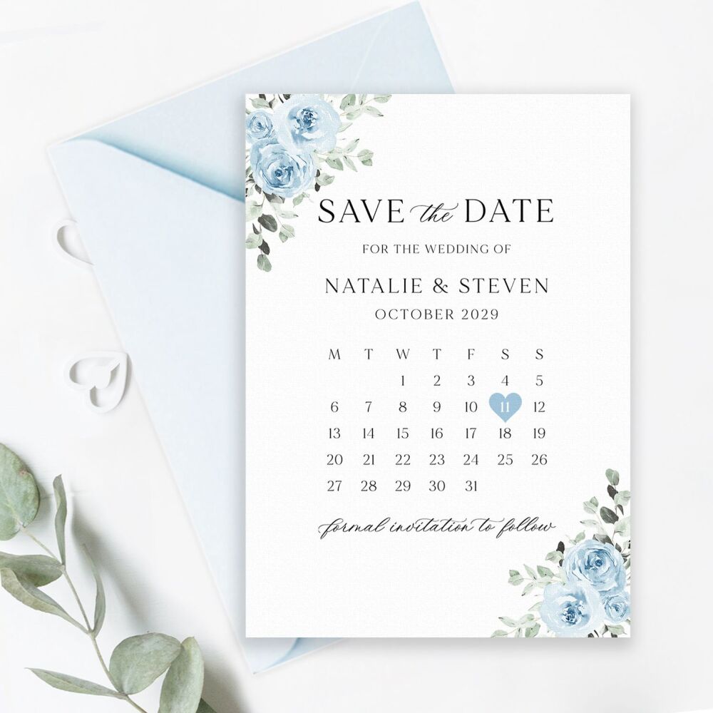 Baby Blue Floral Save the Date