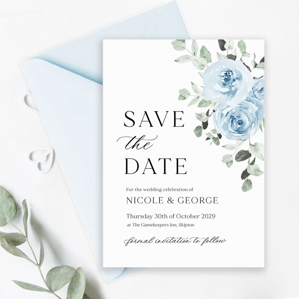 Baby Blue Floral Save the Date