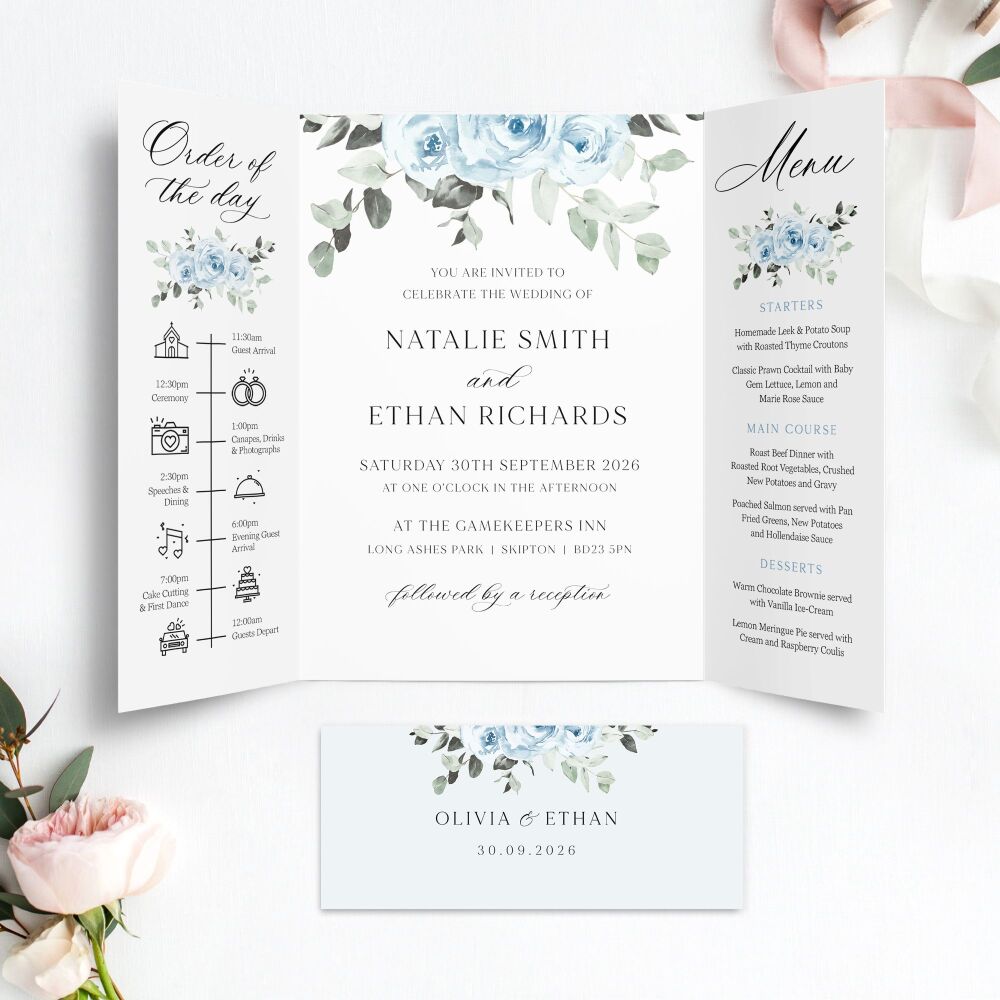Baby Blue Floral Wedding Invitation Sample