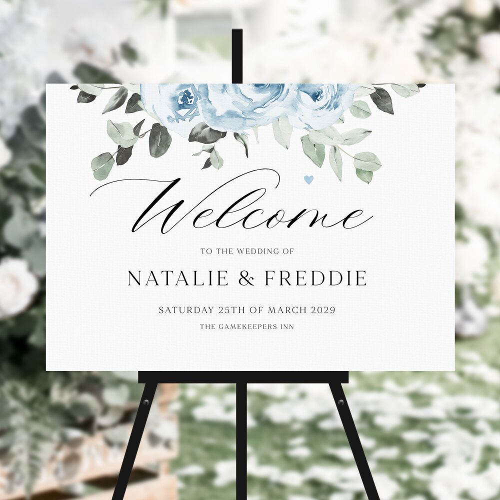 Baby Blue Floral Welcome Sign