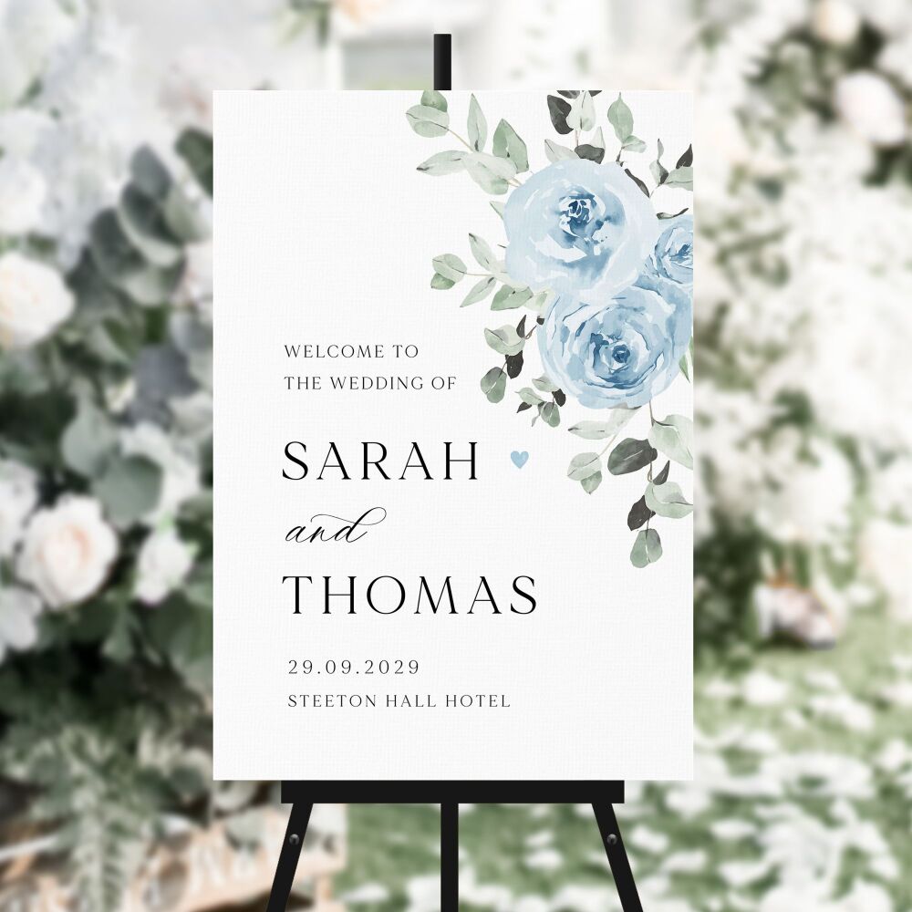 Baby Blue Floral Welcome Sign