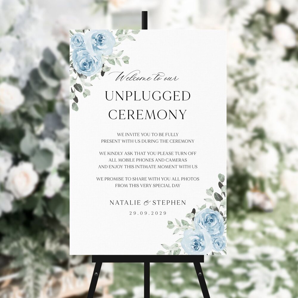 Baby Blue Floral Unplugged Ceremony Sign