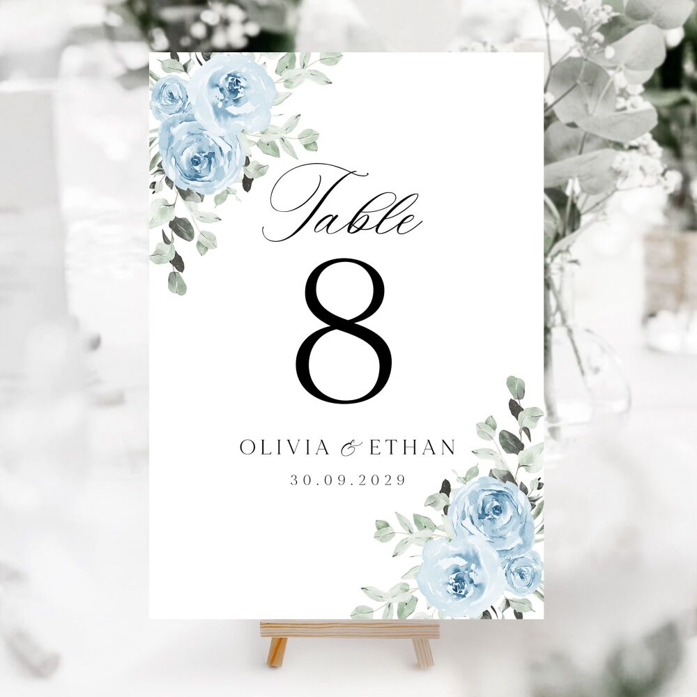 Baby Blue Floral Table Numbers