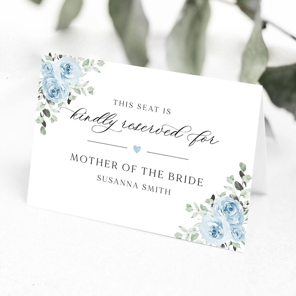 Baby Blue Floral Reserved Seat Card