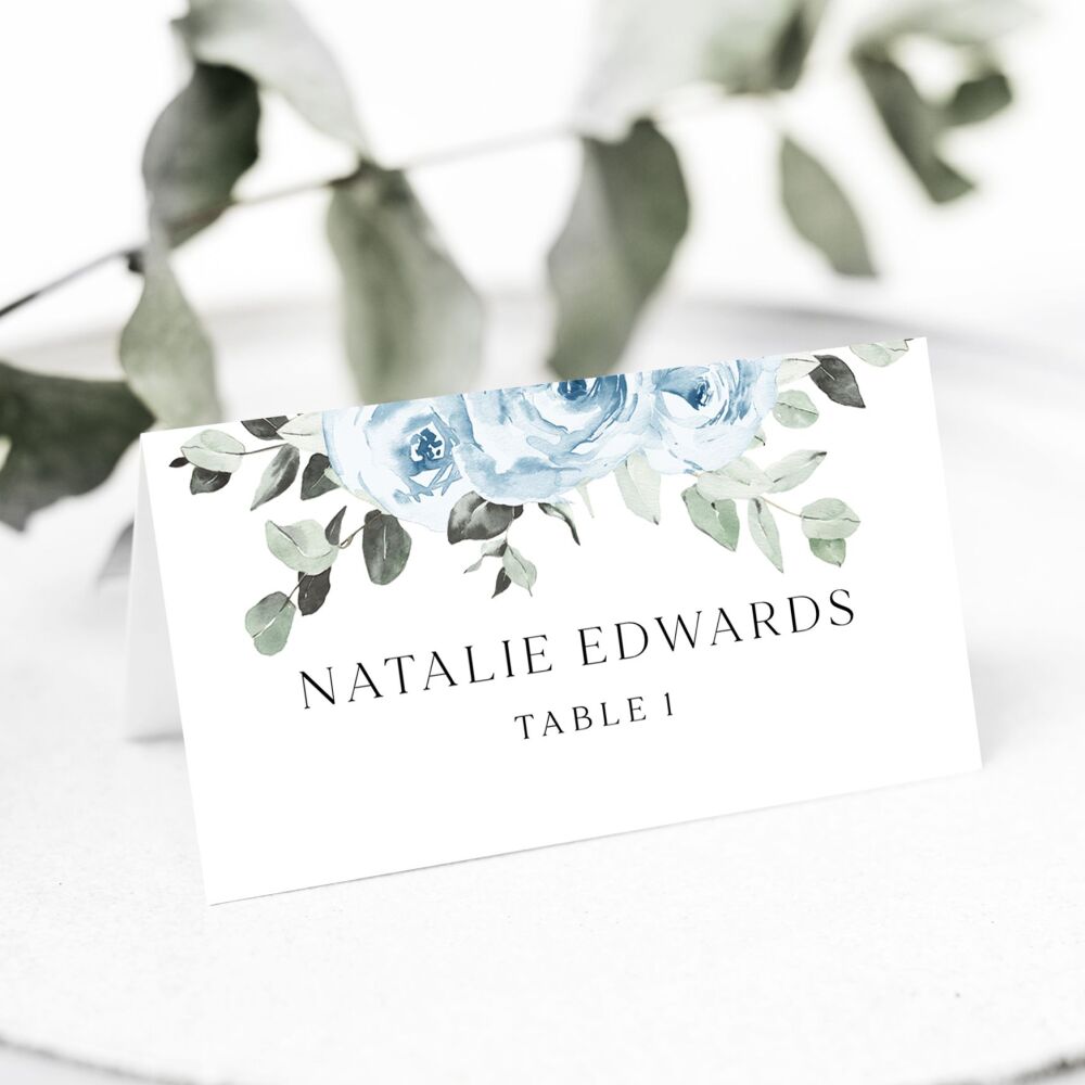 Baby Blue Floral Place Name Card