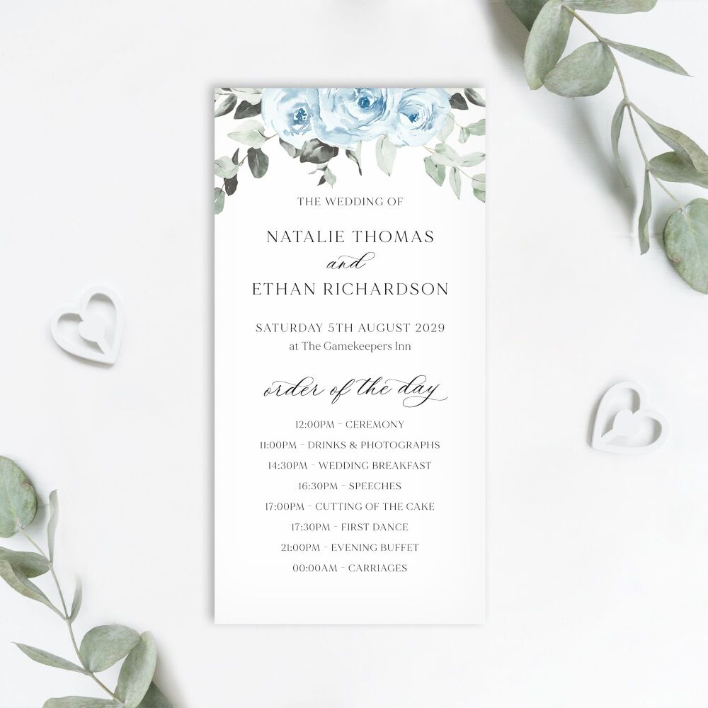 Baby Blue Floral Order of the Day Card