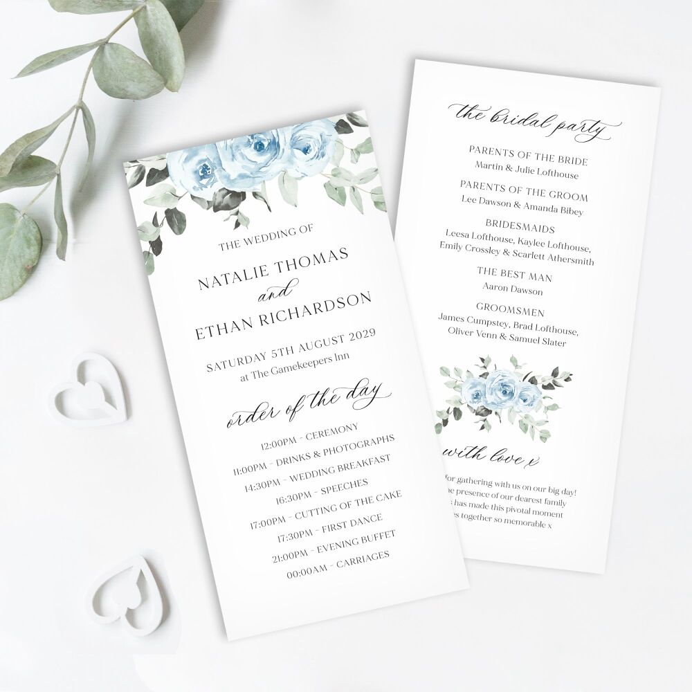 Baby Blue Floral Order of Service Card