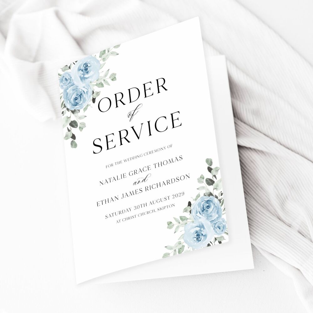Baby Blue Floral Order of Service Booklet