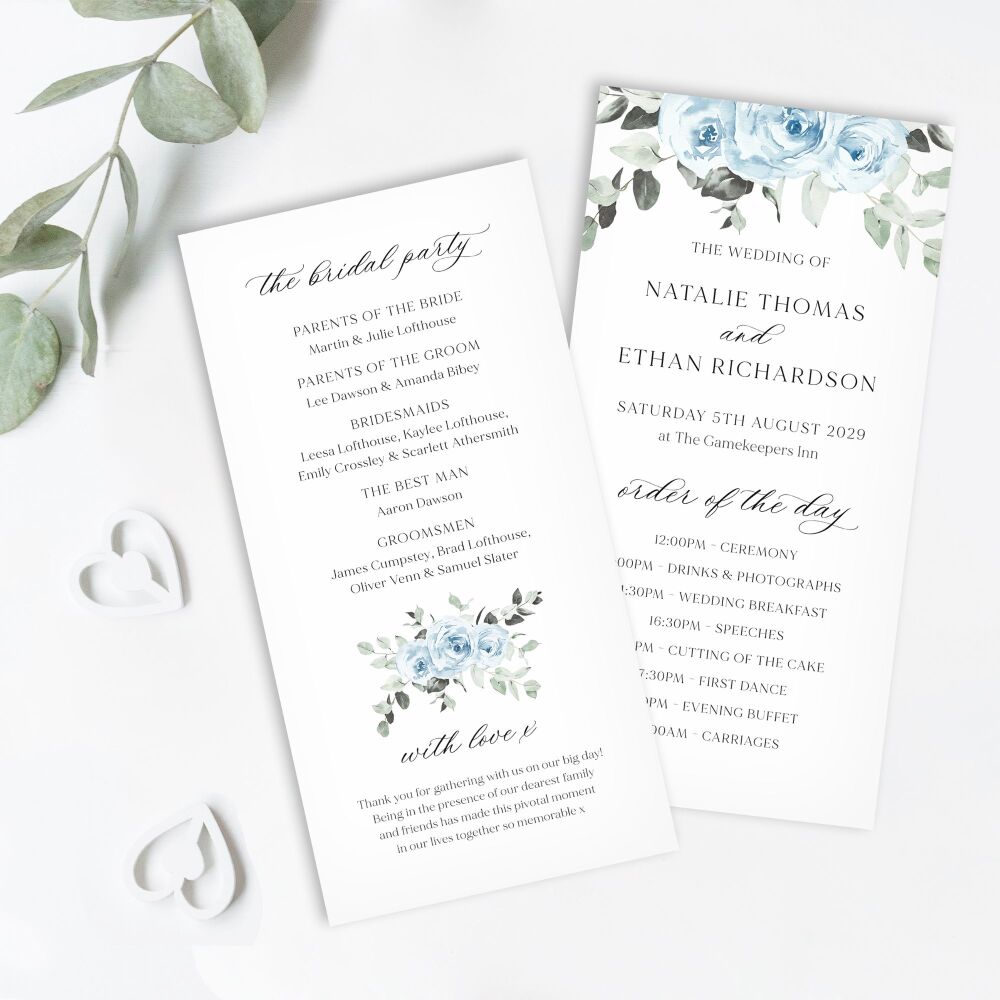 Baby Blue Floral Order of Service Card