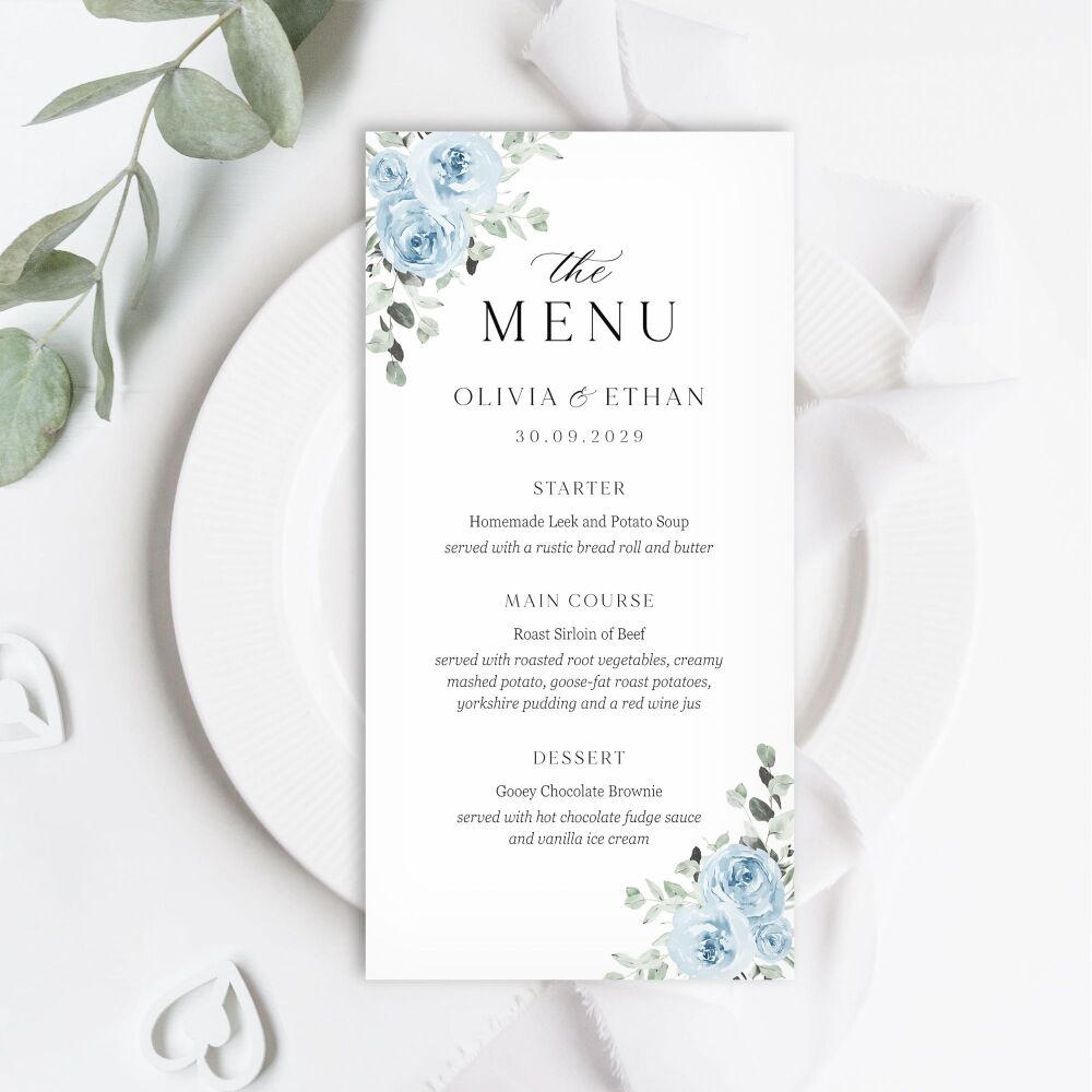 Baby Blue Floral Menu