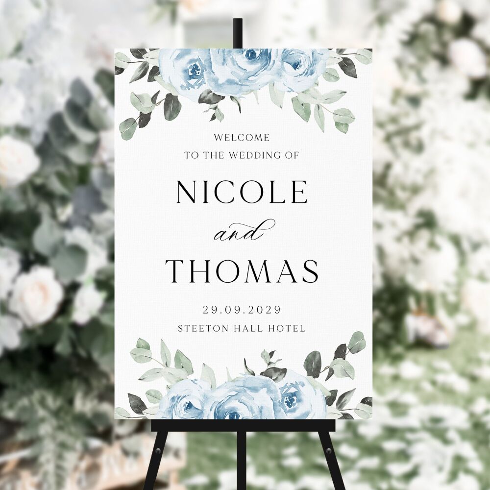 Baby Blue Floral Welcome Sign